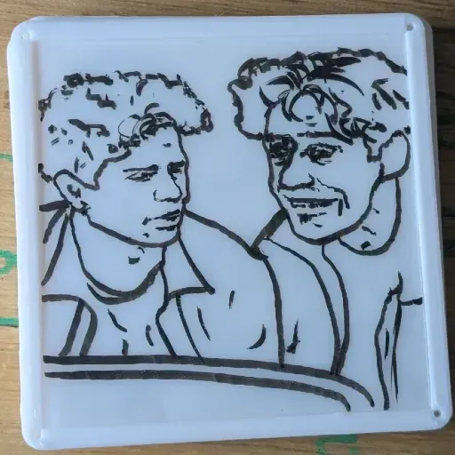 ink drawing of Wyatt and Gary