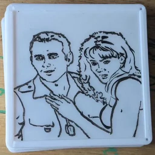 ink drawing of Chett and Lisa